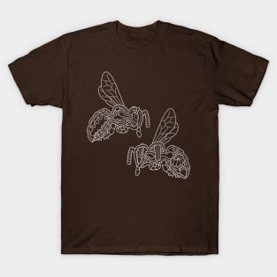 White Line Drawing of Honey Bee Anatomy Illustration T-Shirt